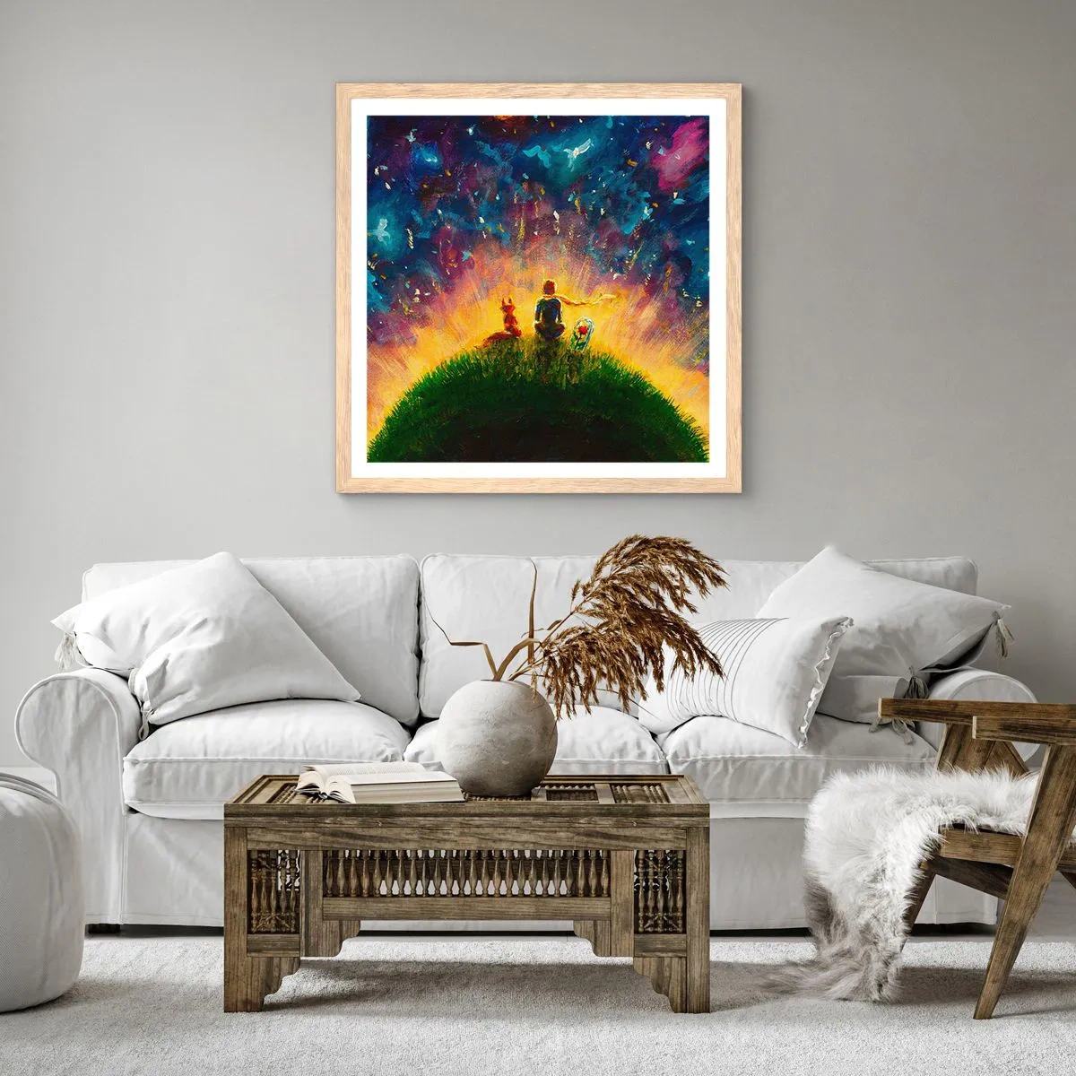 Pôster com moldura de carvalho claro - Amor e amizade - o mundo inteiro - 60x60 cm