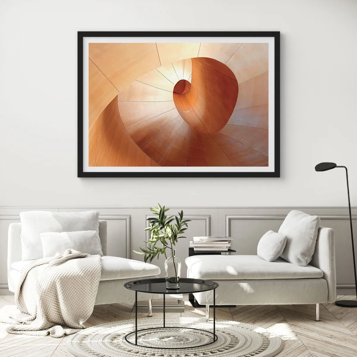 Pôster com moldura preta - Serpentina arquitetônica - 100x70 cm