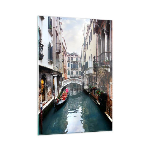 Quadro em vidro - Paisagem veneziana com gôndola e ponte - 50x70 cm