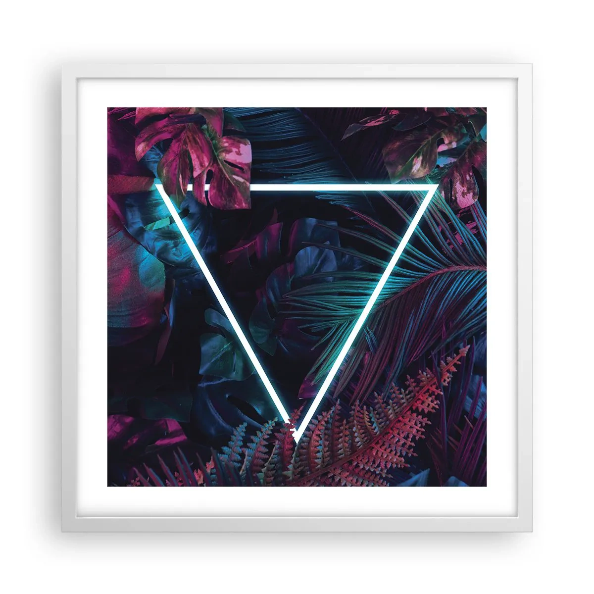 Pôster em moldura branca - Jardim estilo discoteca - 50x50 cm