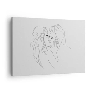 Quadro em tela - O contorno de um casal se beijando em um fundo claro - 70x50cm - Com a mesma linha - Decoração de parede moderna para a sala de estar e quarto ARTTOR
