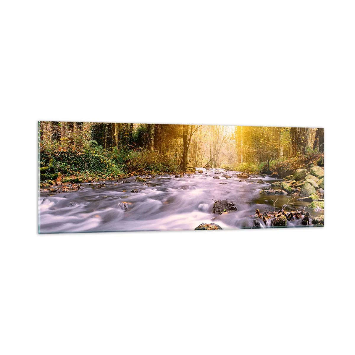 Quadro em vidro - Malaquita em um cenário de ouro e prata - 90x30 cm