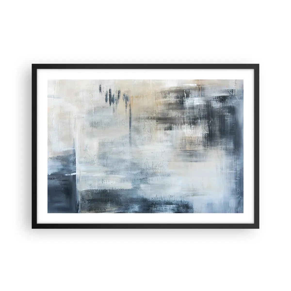 Pôster com moldura preta - Atrás da cortina azul - 70x50 cm