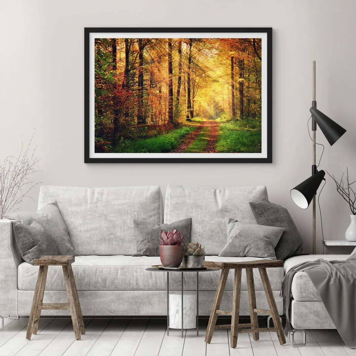 Pôster com moldura preta - Silêncio dourado da floresta - 40x30 cm