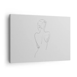 Quadro em tela - Uma linha de contorno mostrando uma silhueta feminina contra um fundo claro - 70x50cm - Música corporal - Decoração de parede moderna para a sala de estar e quarto ARTTOR
