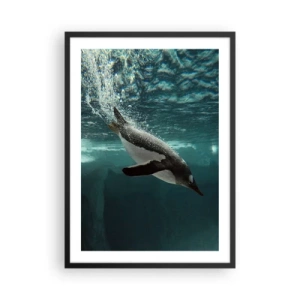 Pôster com moldura preta - Um pinguim nadando debaixo d'água - 50x70cm - Bem-vindo ao meu mundo - Decoração de parede moderna para a sala de estar e quarto ARTTOR