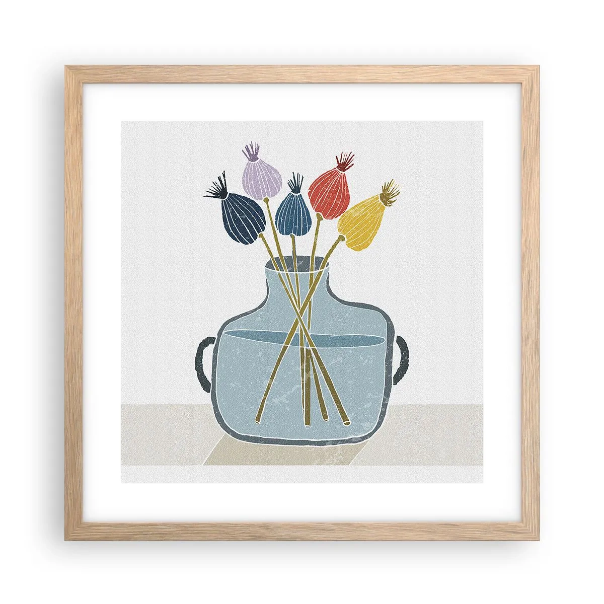 Pôster com moldura de carvalho claro - Como semeou a papoula - 40x40 cm