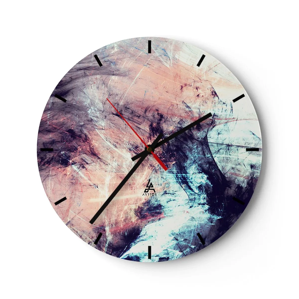 Relógio de parede - Relógio em vidro - Composição abstrata em tons pastéis - 30x30cm - Sinta o vento - Decoração de parede moderna para a sala de estar, cozinha e quarto ARTTOR
