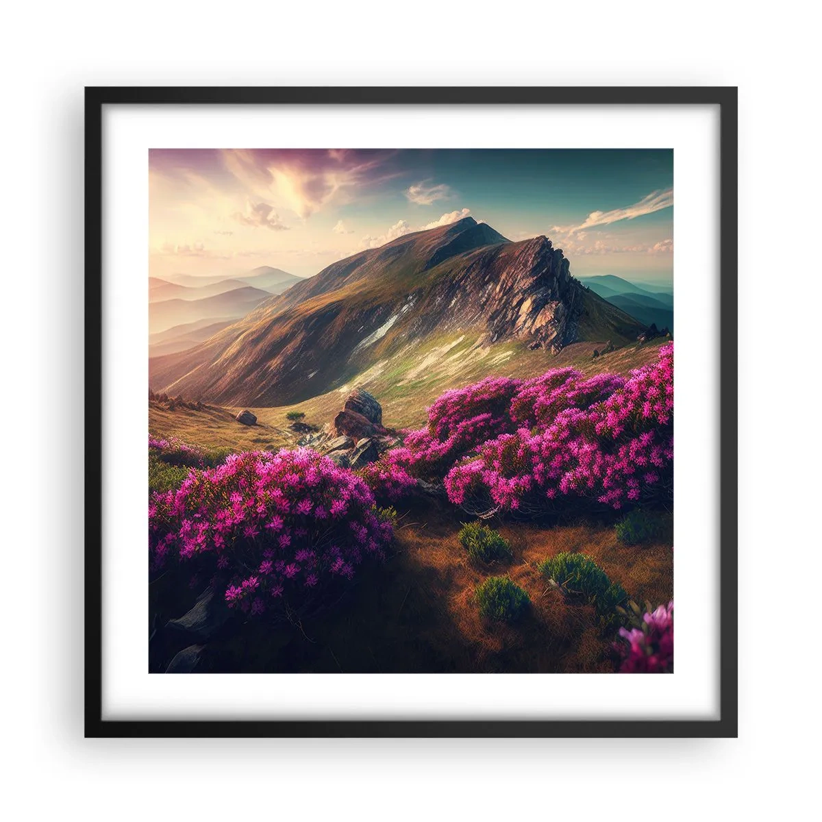 Pôster com moldura preta - Verão nas montanhas - 50x50 cm