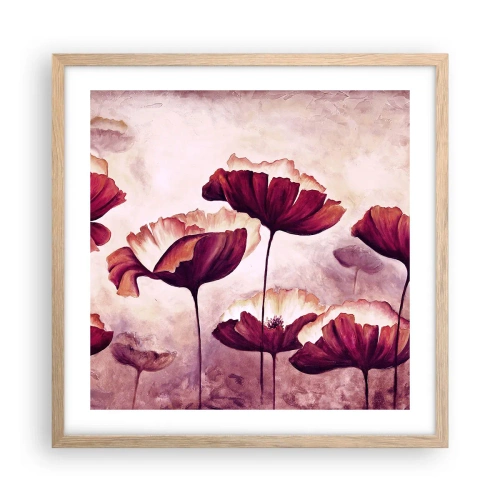 Pôster com moldura de carvalho claro - Pétala vermelha e branca - 50x50 cm