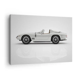 Quadro em tela - Conversível branco clássico em fundo claro - 70x50cm - A promessa de diversão - Decoração de parede moderna para a sala de estar e quarto ARTTOR