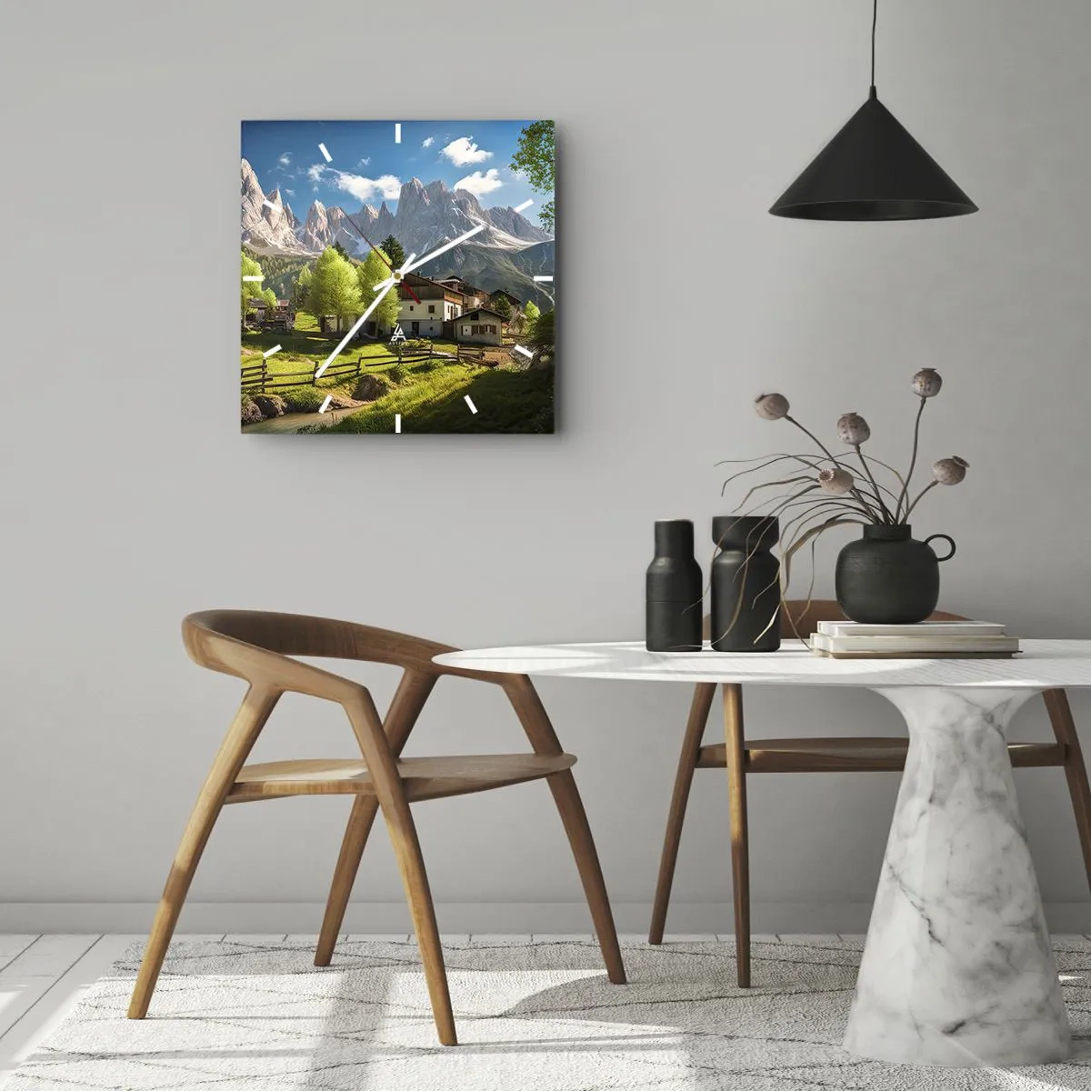 Relógio de parede - Relógio em vidro - Idílio alpino - 40x40 cm