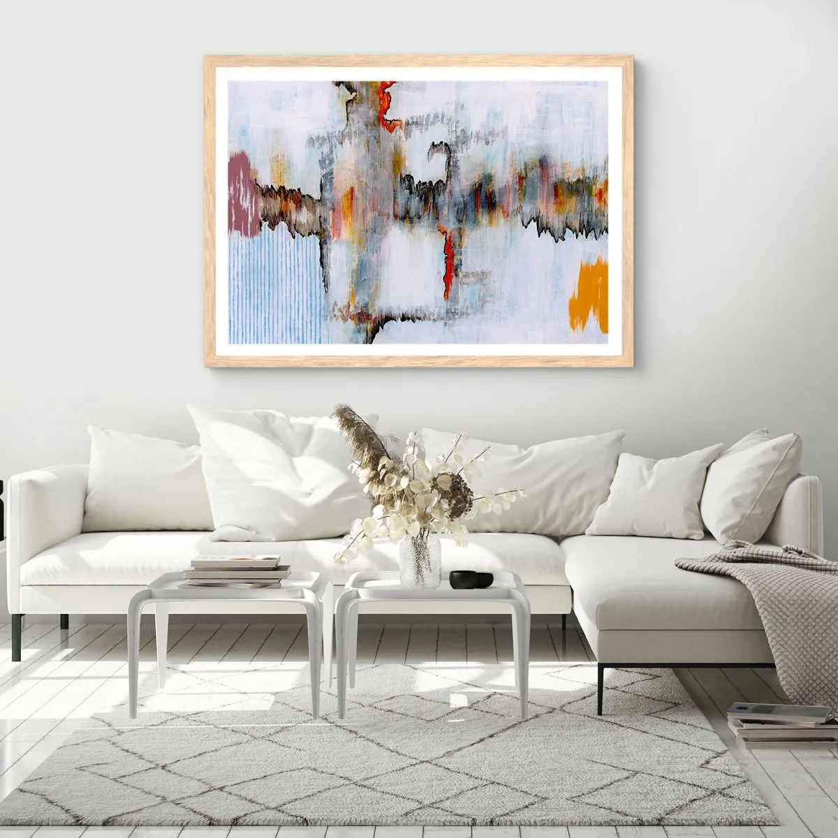 Pôster com moldura de carvalho claro - Com um palito na água - 100x70 cm