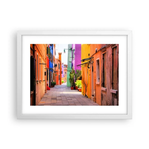 Pôster em moldura branca - Beco arco-íris - 40x30 cm