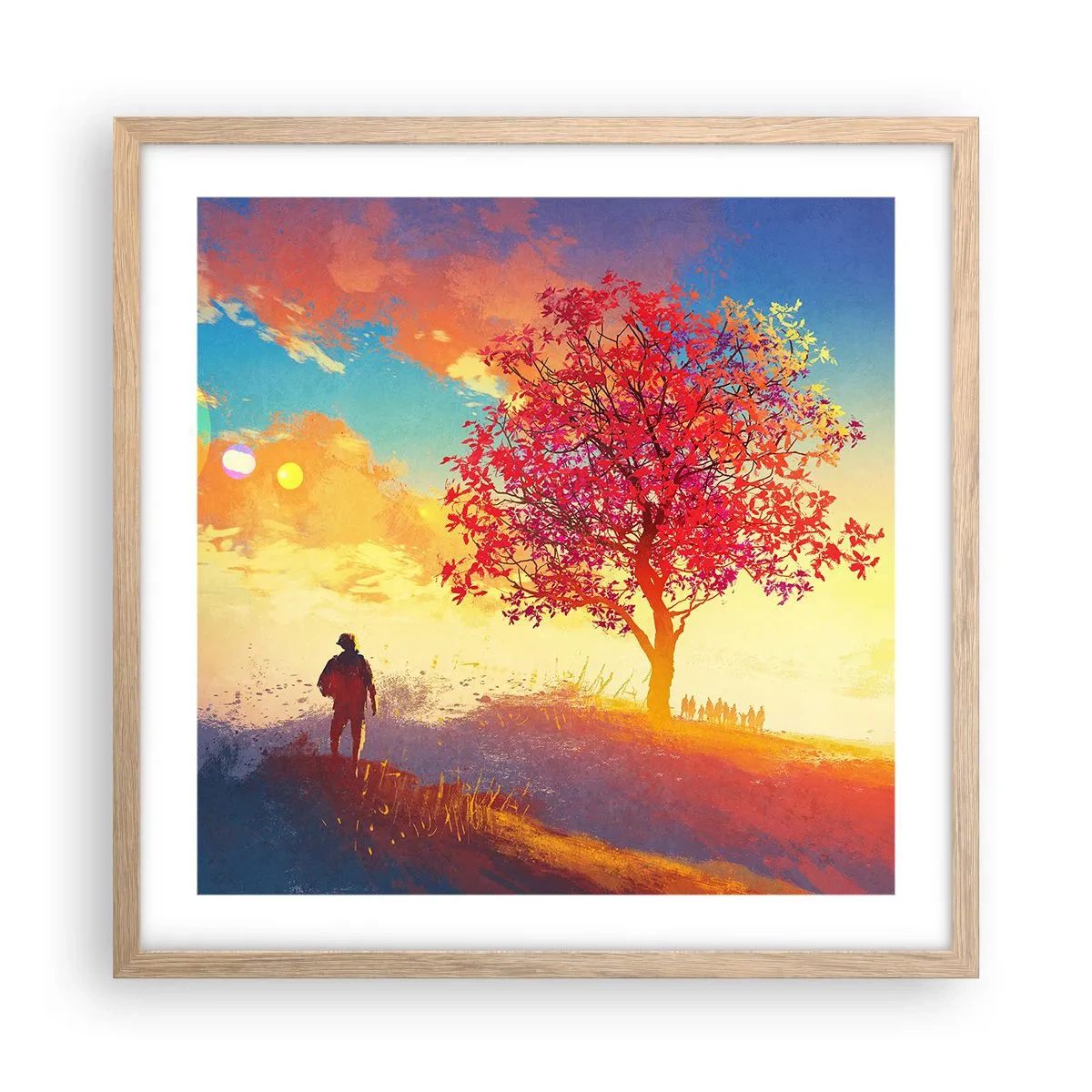 Pôster com moldura de carvalho claro - O peregrino no seu destino - 50x50 cm