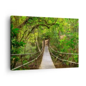 Quadro em tela - Uma ponte suspensa cercada por uma floresta tropical verde - 70x50cm - Porque há uma videira a crescer no jardim - Decoração de parede moderna para a sala de estar e quarto ARTTOR