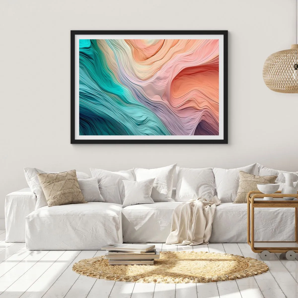 Pôster com moldura preta - Onda arco-íris - 70x50 cm