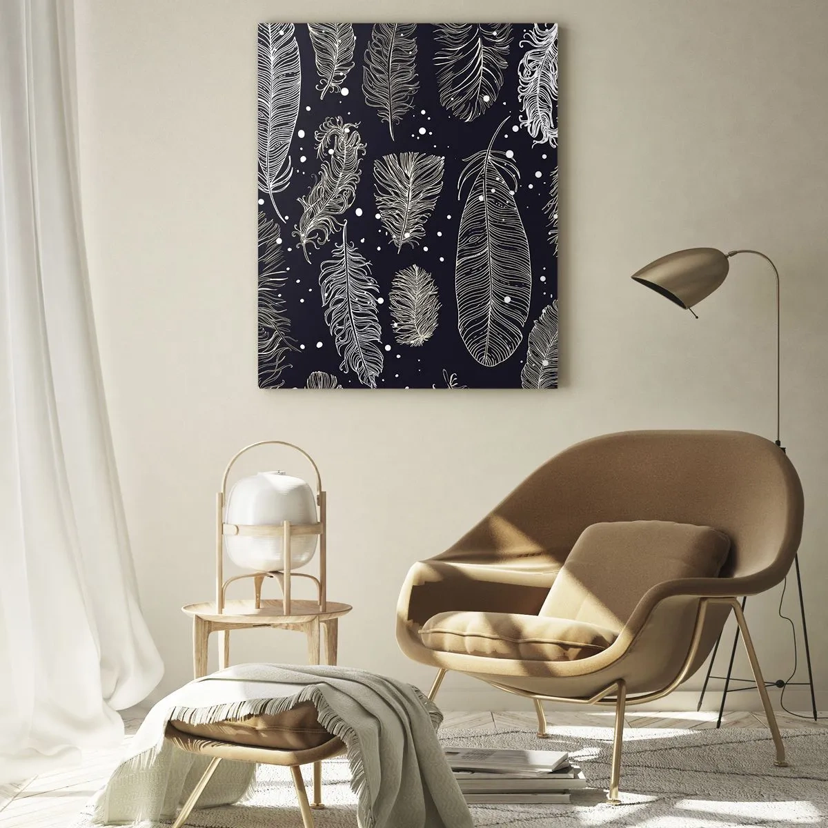 Quadro em vidro - Rendas de penas - 50x70 cm