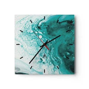 Relógio de parede - Relógio em vidro - Derreter a branco e turquesa - 30x30 cm