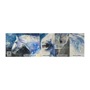 Amostra de papel de parede Premium Sand - Retrato com um brilho azul - Cavalo, Pintura, Animais - 100x30 cm