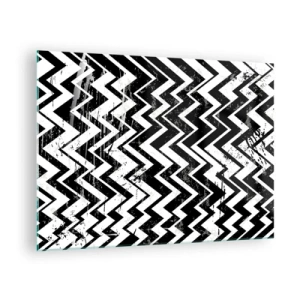 Quadro em vidro - Um padrão em ziguezague preto e branco com composição e textura dinâmicas. - 70x50cm - Zig-branco, zag-preto - Decoração de parede moderna para a sala de estar e quarto ARTTOR