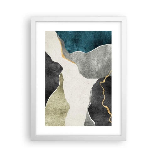 Pôster em moldura branca - Composição de mosaico com fio de ouro - 30x40 cm