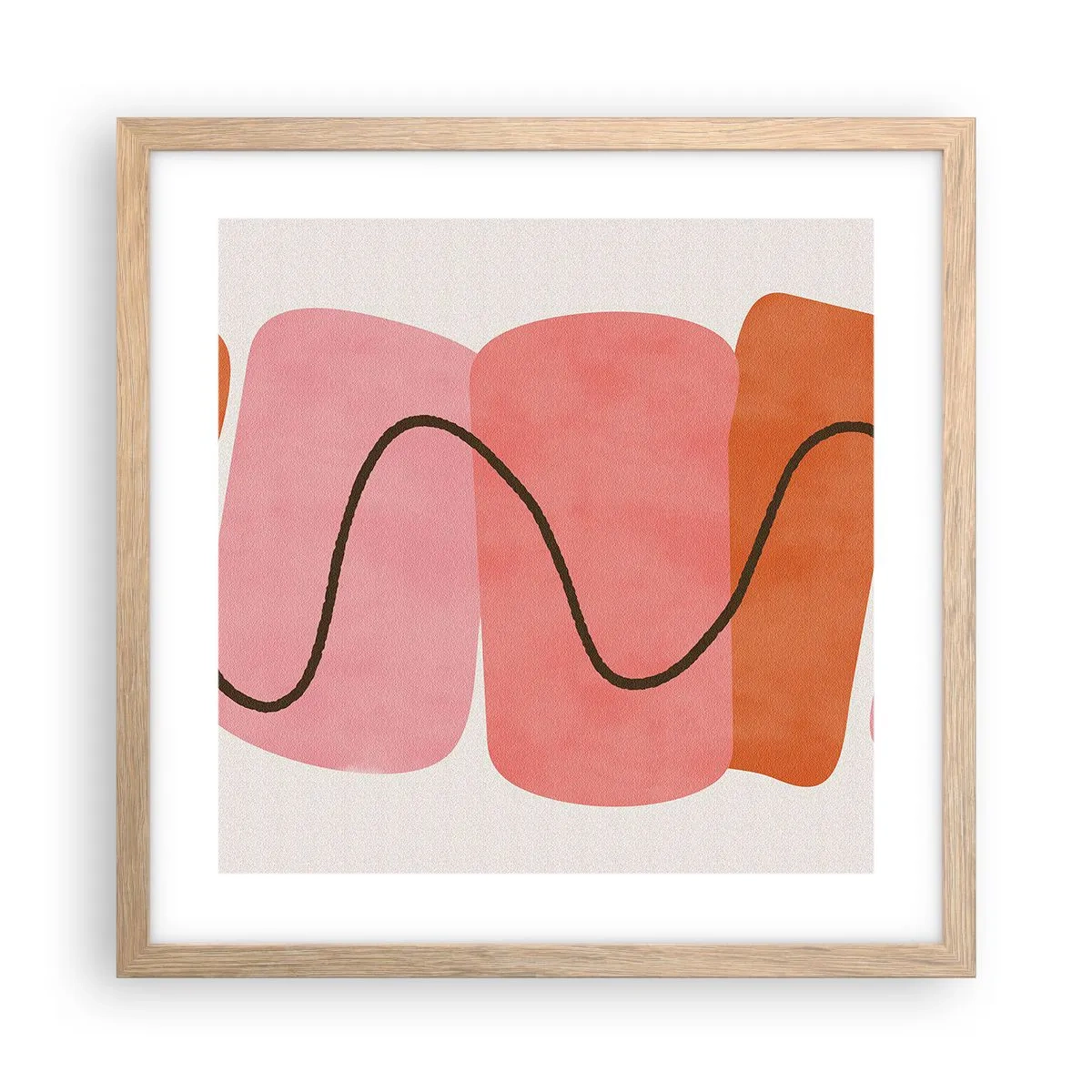 Pôster com moldura de carvalho claro - Movimento suave de formas - 40x40 cm