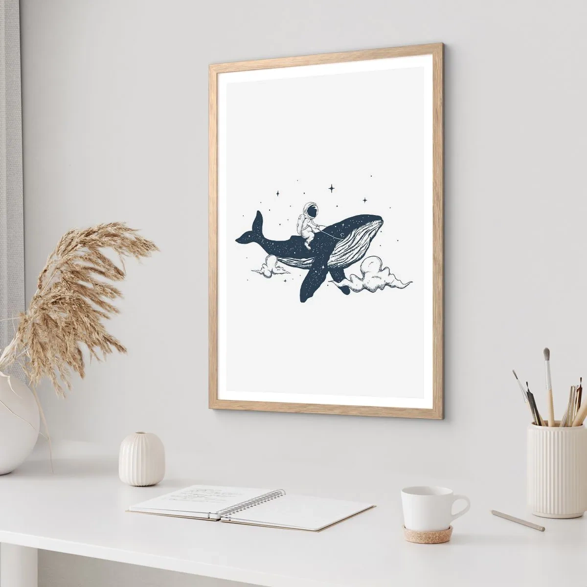 Pôster com moldura de carvalho claro - Aventura espacial - 40x50 cm