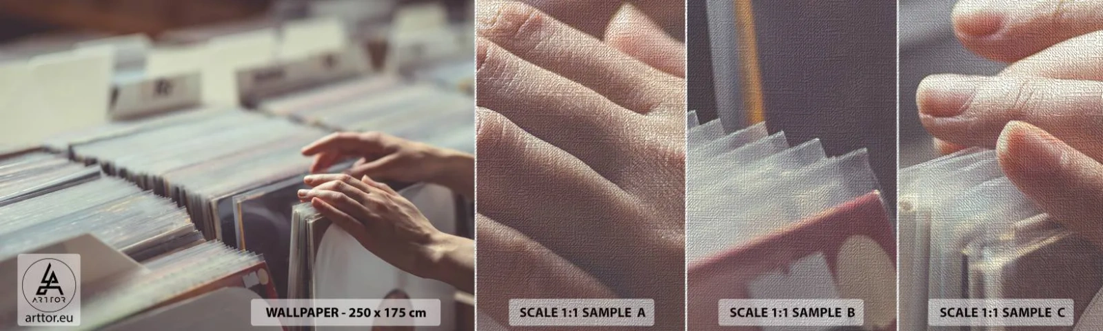 Amostra de papel de parede Premium Canvas - Em busca de emoções - Vinil, Música, Loja de música - 100x30 cm