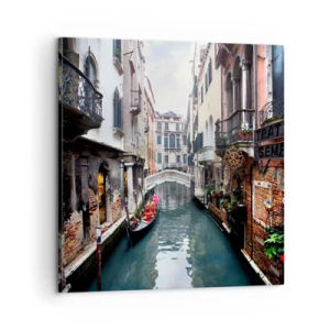 Quadro em tela - Paisagem veneziana com gôndola e ponte - 60x60 cm