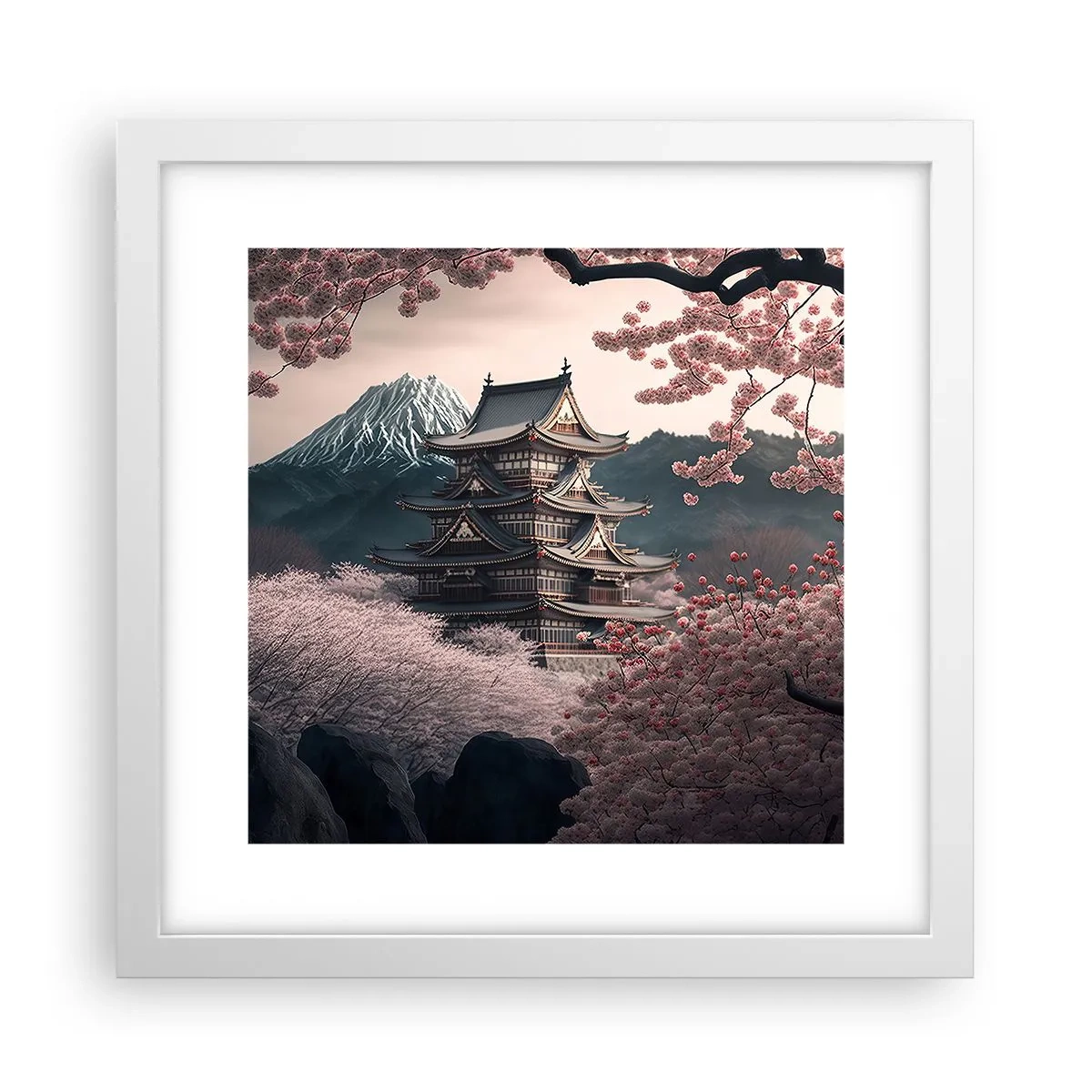 Pôster em moldura branca - A terra da flor de cerejeira - 30x30 cm