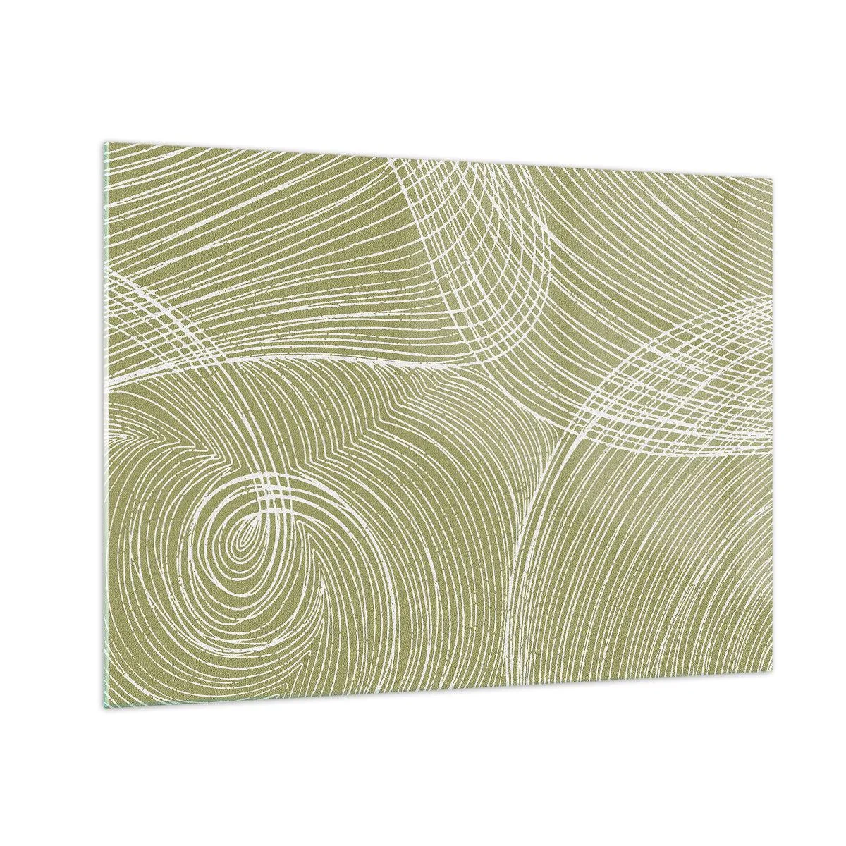Quadro em vidro - Linhas brancas formam uma estrutura complexa sobre um fundo verde-oliva. - 70x50cm - Abstração intrincada em branco - Decoração de parede moderna para a sala de estar e quarto ARTTOR