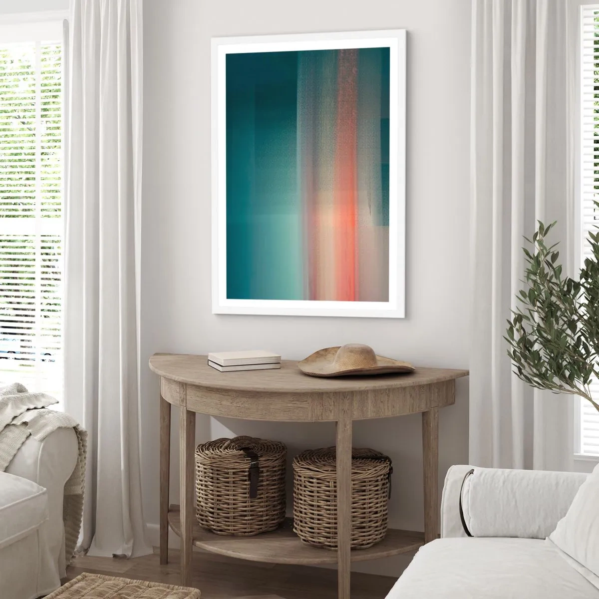 Pôster em moldura branca - Resumo: ondas de luz - 61x91 cm