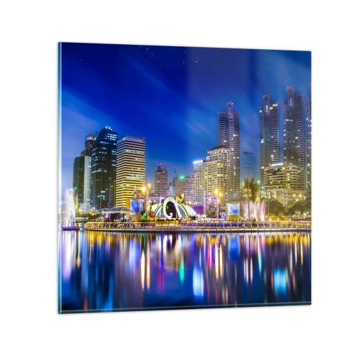 Quadro em vidro - Noite arco-íris da metrópole - 30x30 cm
