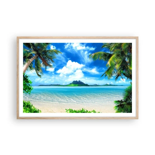 Pôster com moldura de carvalho claro - O azul dos trópicos - 91x61 cm