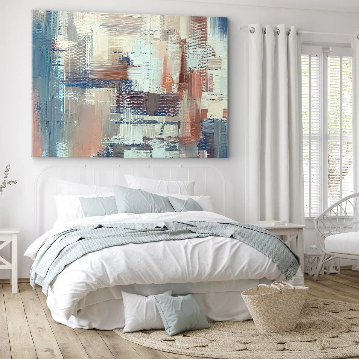Quadro em tela - Composição abstrata em tons de azul e bege - 70x50cm - Alcance a luz - Decoração de parede moderna para a sala de estar e quarto ARTTOR