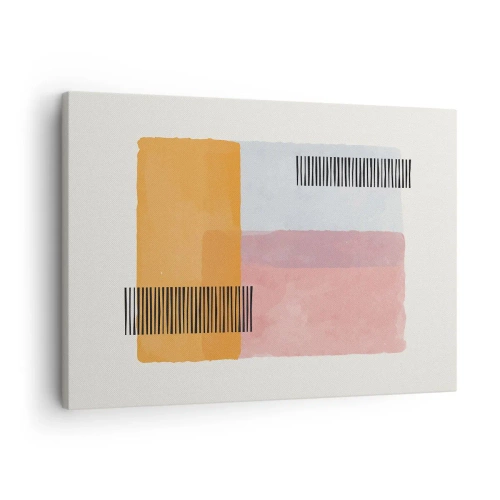 Quadro em tela - Geometria em tons pastéis com linhas sobre fundo claro - 70x50cm - De canto a canto - Decoração de parede moderna para a sala de estar e quarto ARTTOR