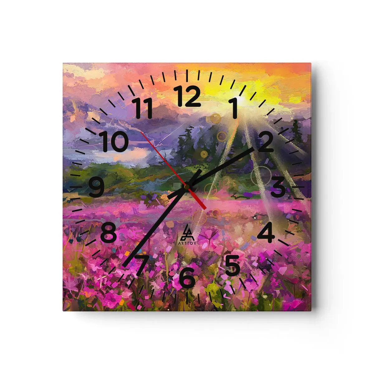 Relógio de parede - Relógio em vidro - No vale sob os cuidados do sol - 40x40 cm