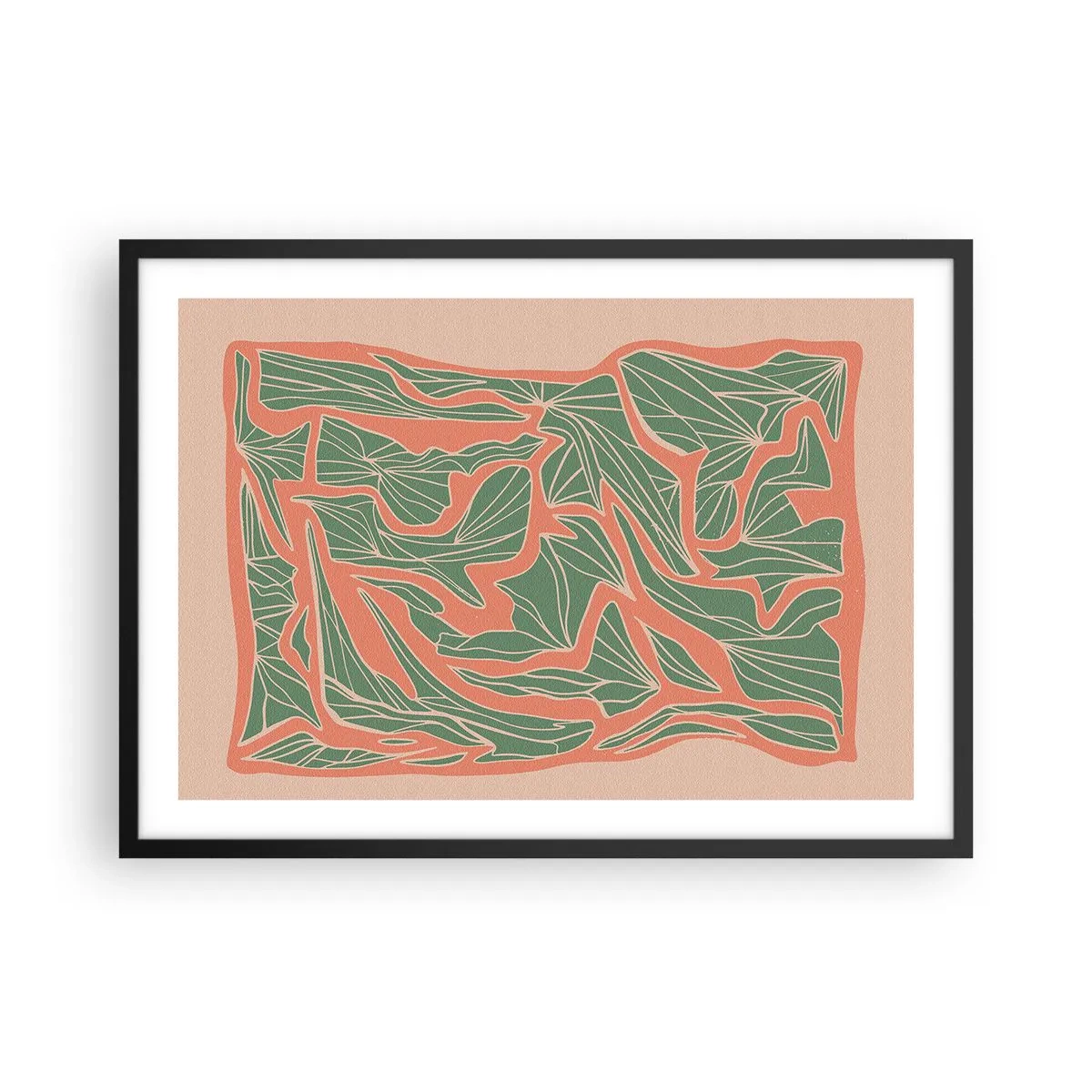 Pôster com moldura preta - A luta entre coral e vegetação - 70x50 cm