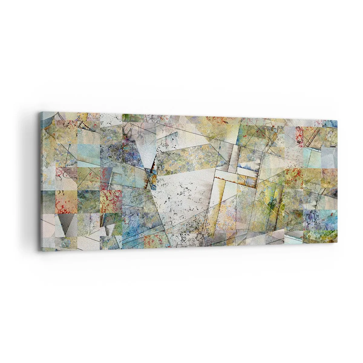 Quadro em tela - Embaralhamento geométrico - 100x40 cm