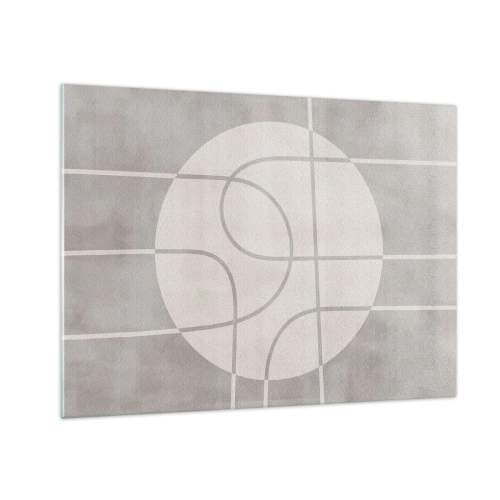 Quadro em vidro - Linhas e círculos bege criando uma composição geométrica - 70x50cm - Circular e direto - Decoração de parede moderna para a sala de estar e quarto ARTTOR