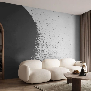 Papel de Parede Autocolante Deluxe Sticker - Movimento das moléculas - Abstração, Preto e branco, Gráficos - 200x140 cm