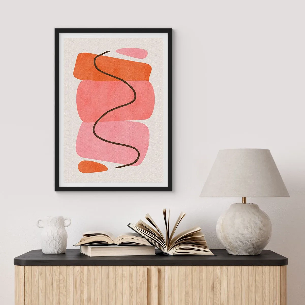 Pôster com moldura preta - Composição abstrata de formas geométricas - 50x70cm - Movimento suave de formas - Decoração de parede moderna para a sala de estar e quarto ARTTOR