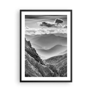Pôster com moldura preta - Paisagem montanhosa com nuvens no horizonte - 50x70cm - Até ao horizonte - Decoração de parede moderna para a sala de estar e quarto ARTTOR