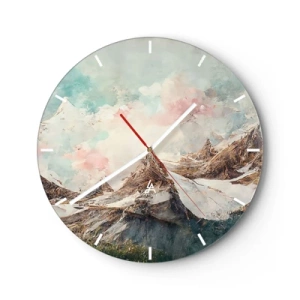 Relógio de parede - Relógio em vidro - Picos de montanhas pictóricos em um céu nublado em tons pastéis - 30x30cm - Lâminas de rocha - Decoração de parede moderna para a sala de estar, cozinha e quarto ARTTOR