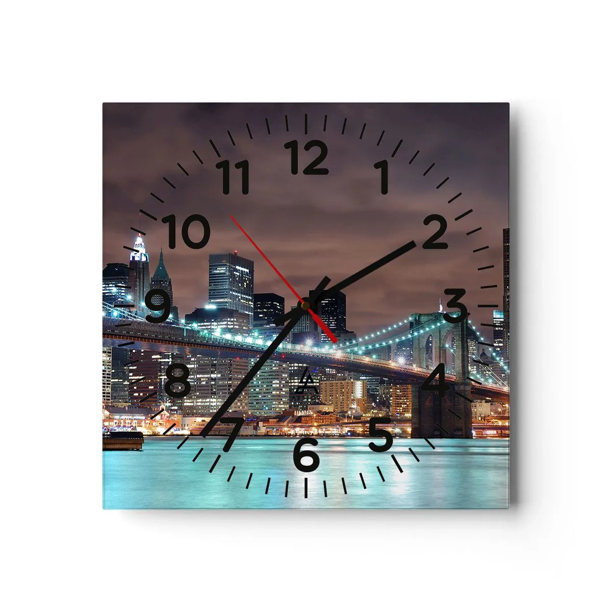 Relógio de parede - Relógio em vidro - Luzes de uma cidade grande - 30x30 cm