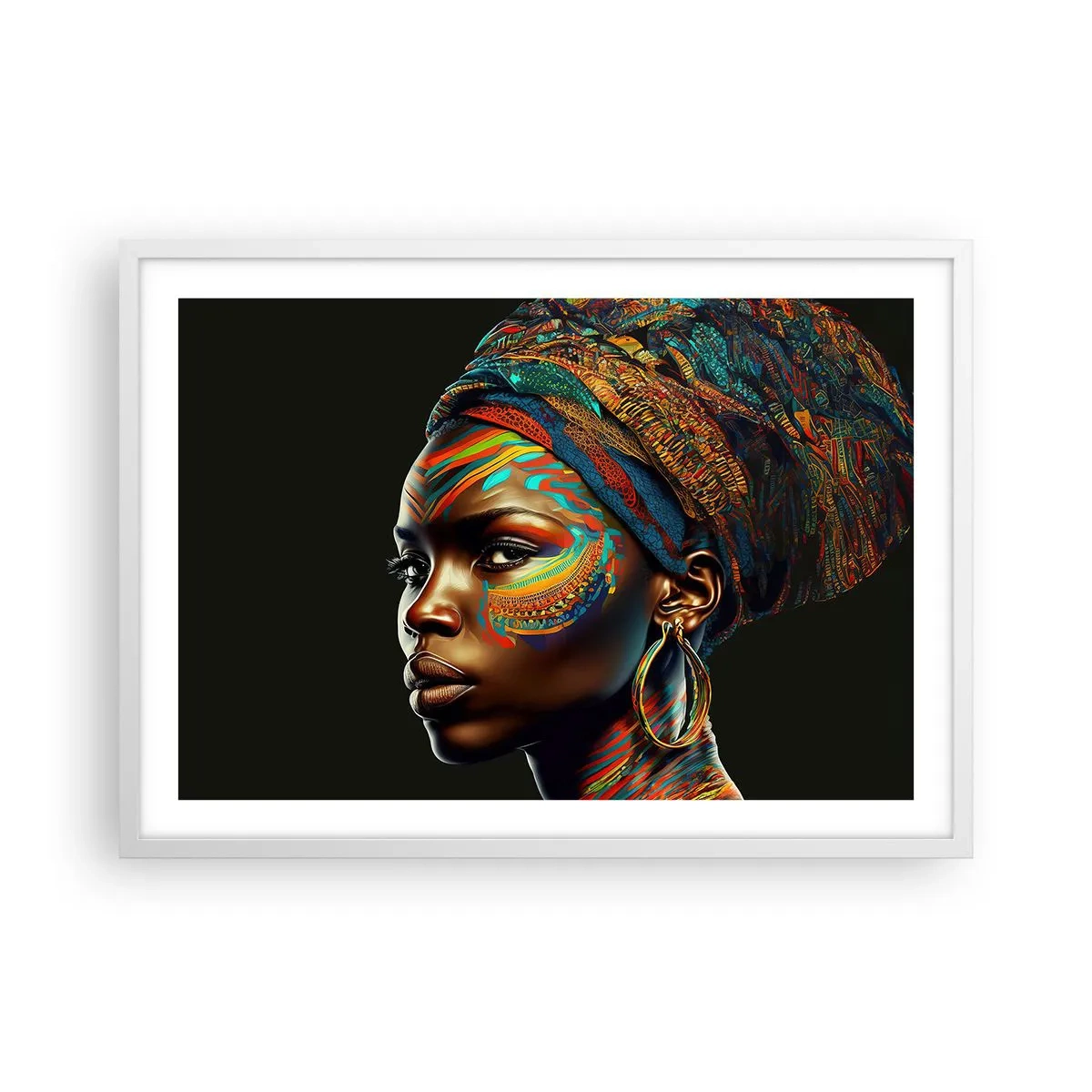 Pôster em moldura branca - Rainha africana - 70x50 cm