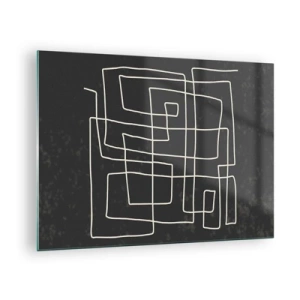 Quadro em vidro - Abstração geométrica com linhas brancas sobre fundo preto - 70x50cm - Não é tão simples - Decoração de parede moderna para a sala de estar e quarto ARTTOR