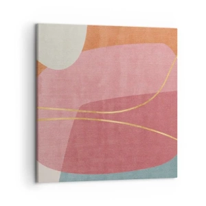 Quadro em tela - Composição pastel com fio dourado - 50x50 cm