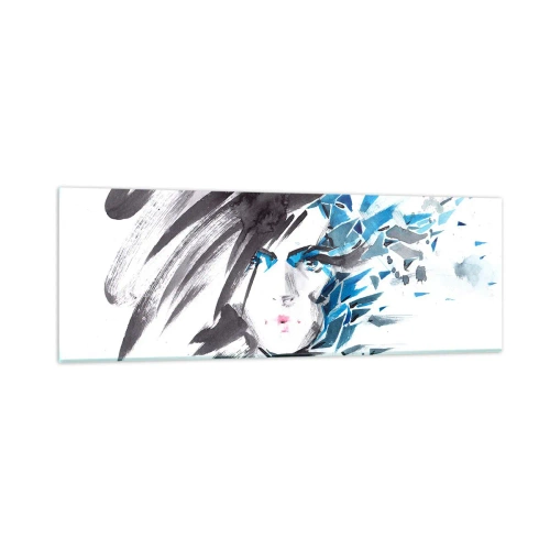 Quadro em vidro - Retrato sensual em cinza e azul - 90x30 cm